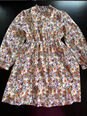 Hayden Girls Floral Smocked Waist Long Sleeve Dress - Purple, Orange & White